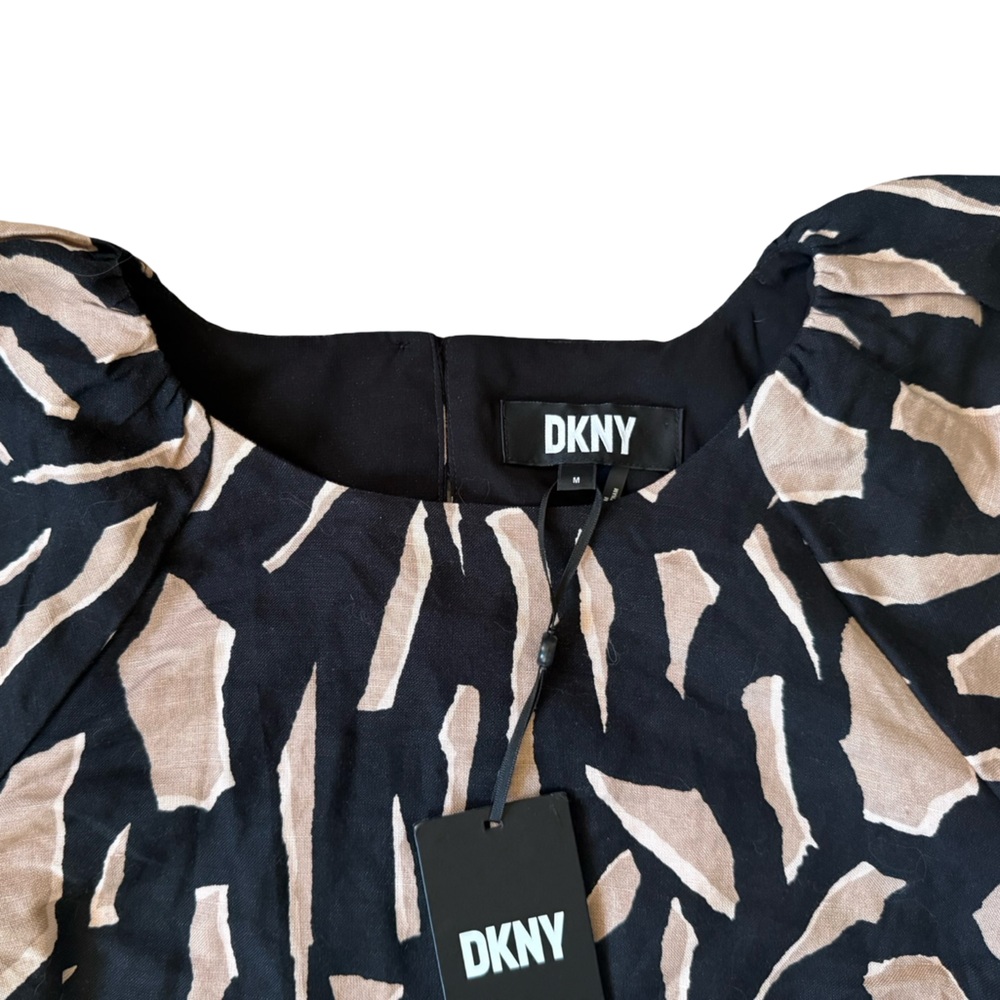 (NWT) DKNY - Women’s Abstract Print Puff Sleeve Linen Blend Blouse - Picture 7 of 16